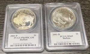 2001 P & D Buffalo Commem PCGS MS69 & 69DCAM Edmund Moy Signed - Picture 1 of 2