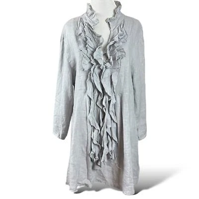 Vestido túnica Ethereal Fairy eduardiano de lino con volantes apagado periwinkle talla mediana Foto 1 de 4