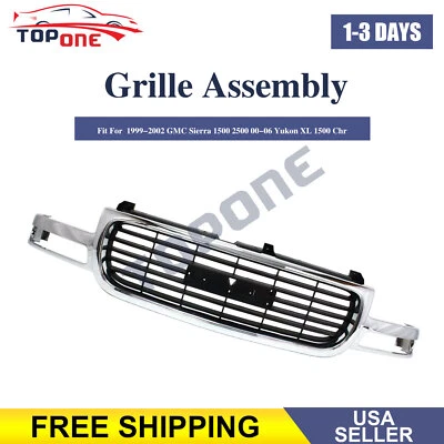 Grille For 2000-2006 GMC Yukon&XL Chrome Shell  1999-2002 Sierra 1500 2500 SLT - Image 1 of 4