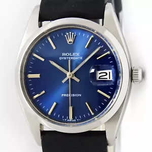 Vintage Rolex Oysterdate Precision 6694 Sunburst Blue Dial 34mm Steel Men Watch - Picture 1 of 11