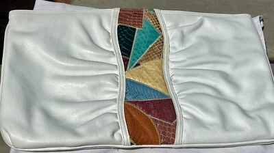 Vintage 80's PALIZZIE White Leather Clutch/Shoulder Bag Snakeskin Accent - Image 1 of 4