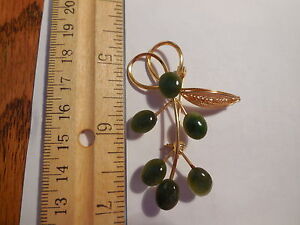  Vintage Flower Brooch with 6 Green Stones