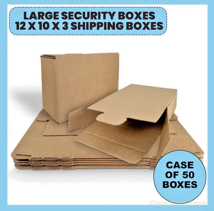 50 Pieces 10" x 3" x 12.5" Corrugated Security Mailer Shipping Box - Image 1 of 4