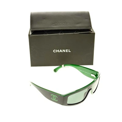 Chanel Shield Sunglasses Gloss Black Dark Green Grey Gradient CH6057 C. 1772/3H - Image 1 of 4