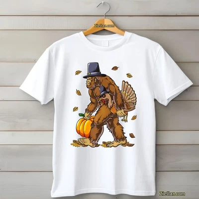 Camiseta Bigfoot Pilgrim Turkey Acción de Gracias Regalo, Divertida Camiseta Día Calabaza Unisex Foto 1 de 4