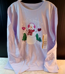 WONDER NATION Girls Size L ( 10 / 12 ) Long Sleeve Embellished T-Shirt - Snowman - Picture 1 of 3