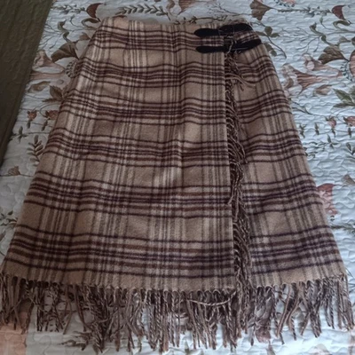 Винтажные женские Liz Claiborne размер 4 шерсти надежном Midi юбка в клетку бахрома пряжки - Изображение 1 из 4