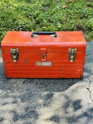 Caja de herramientas de metal artesanal vintage bandeja roja hecha en EE. UU. Foto 1 de 4