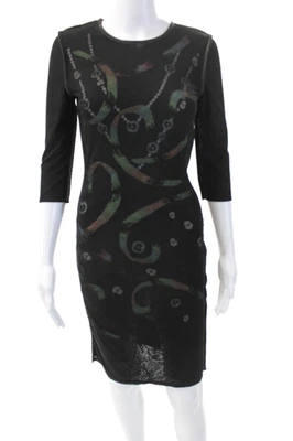 Cynthia Rowley Womens Printed Mesh Crew Neck Long Sleeve Dress Black Size 0 - Image 1 of 4