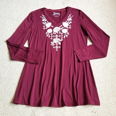 Mujer Top-SAHALIE-borgoña rayón tejido floral bordado BOHO túnica hippie ls-L Foto 1 de 4