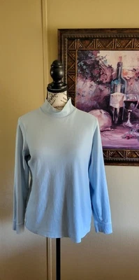 L.L. Bean Womens Medium Regular Light Blue Mock Neck Long Sleeve Cotton Tshirt - Image 1 of 4