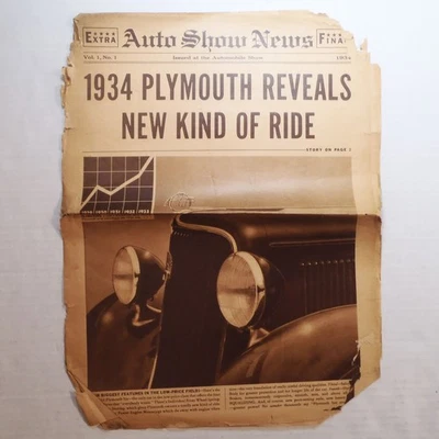 1934 World's Fair AUTO SHOW NEWS / PLYMOUTH "NEW KIND OF RIDE" Newspaper - Image 1 of 4