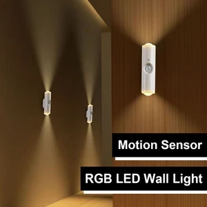 USB Wiederaufladbar Bewegung Sensor LED Nacht Licht Wand RGB Lichter Magnetisch - Bild 1 von 13