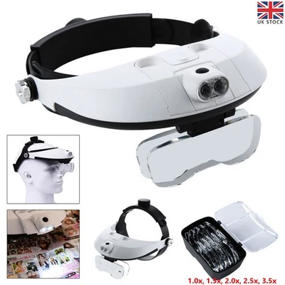 Professional Headband W/ 2 LED Light Jeweler Magnifier Magnifying Glass Loupe UK - Image 1 of 4