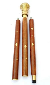 Brass Handle 37.4 Sticks in Natural Wooden Cane Elegant Walking Stick Handmade - Picture 1 of 6