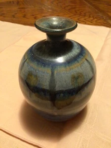 Studio Art Pottery Vase~Artist Signed~Bud Vase~Blue~BEAUTIFUL! - Picture 1 of 9