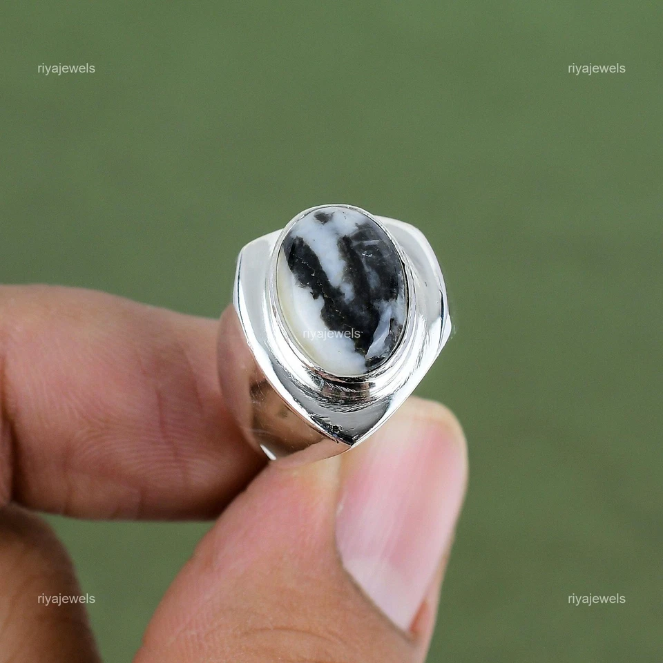 Anel empilhável de casamento prata esterlina branco búfalo turquesa pedra preciosa - Imagem 1 de 4