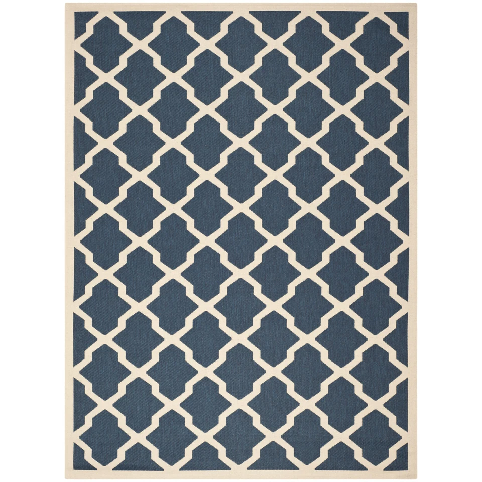 Safavieh Indoor/ Outdoor Courtyard Navy/ Beige Rug (9' x 12')
