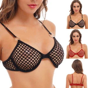 Womens Hollow Out Fishnet Bra Lingerie Sexy Underwired Mesh Bra Top Brassiere - Picture 1 of 35