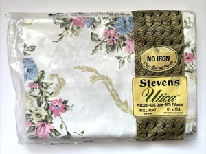 Vintage Stevens Utica Percale Full Flat Sheet Cottagecore No Iron Made in USA - Picture 1 of 9