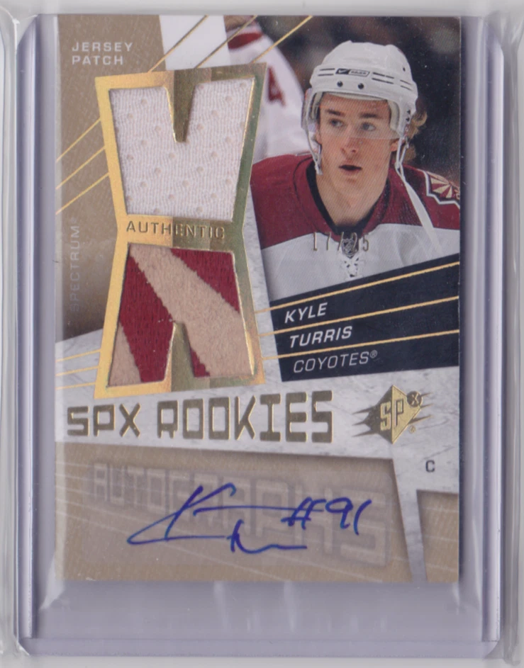 2008-09 UD SPX ROOKIES JERSEY PATCH AUTO GOLD SP 17/25 KYLE TURRIS #185 COYOTES - Image 1 of 3