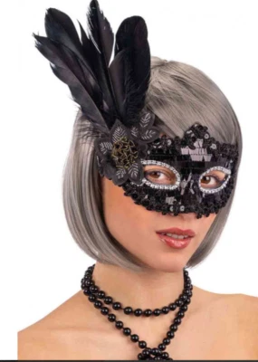 Ladies Masquerade Mask Halloween Ball Sequin Venetian Flapper Fancy Dress - Image 1 of 3