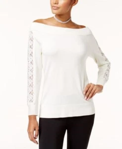 Thalia Sodi Womens M Ivory Lace Sleeve Off Shoulder Rib Bottom Sweater NWT BG57 - Picture 1 of 8