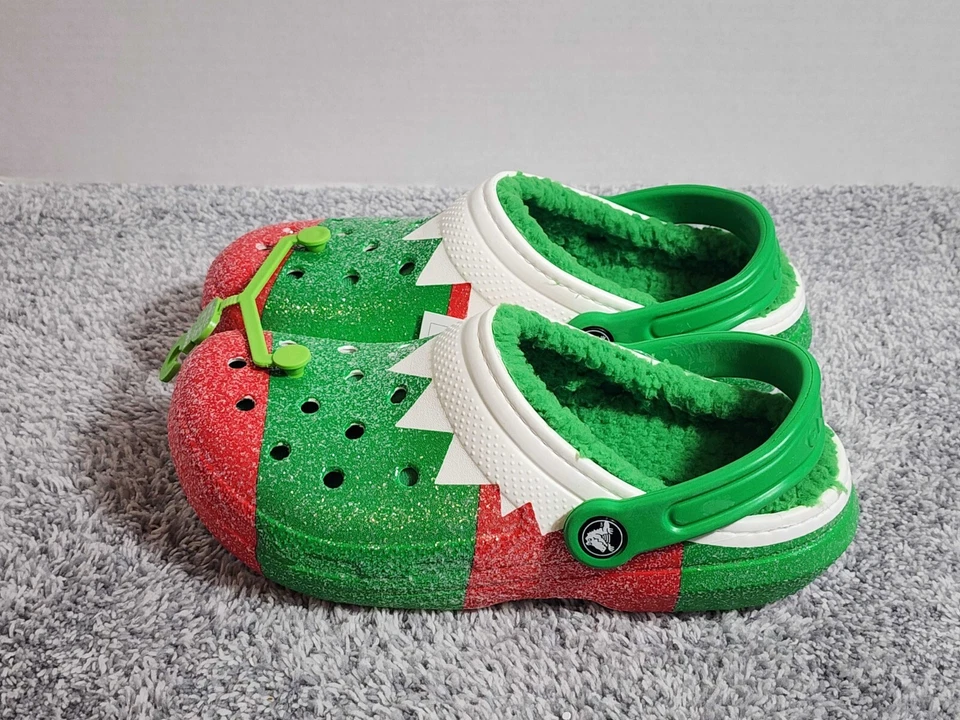 Crocs Classic Lined Holiday Christmas Elf Clogs Shoes Size M5/W7 206913-90H