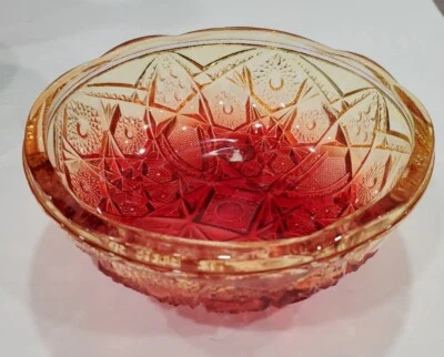  Jeannette Footed Bowl Fentec Amberina pattern, Red, Orange, Stars, Arches. USA - Image 1 of 4