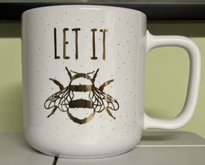 Bumble Bee "Let It Bee" Mug 16oz White Gold Ceramic Coffee Tea Cup NEW - Picture 1 of 4