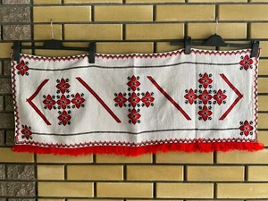 Vintage Cafe Curtain Hand Embroidered Valance Cross Stitch Floral Cotton Fabric - Picture 1 of 7