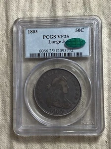1803 PCGS VF25 Large 3 Silver Draped Bust Half Dollar 50c CAC Approved - Picture 1 of 8