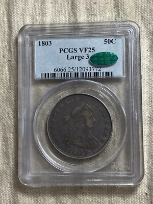 1803 PCGS VF25 Large 3 Silver Draped Bust Half Dollar 50c CAC Approved - Image 1 of 4