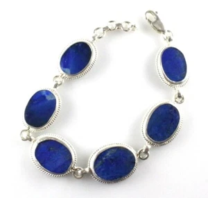 MUY ATRACTIVO 8 "NATURAL REAL LAPIS SEMI PRECIOUS PIEDRAS PRECIOSAS PULSERA DE PLATA - Imagen 1 de 8