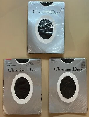 3 PARES DE MEIA-CALÇA VINTAGE CHRISTIAN DIOR CONTROL TOP TAMANHO 4 preta orquídea jato preto - Imagem 1 de 4