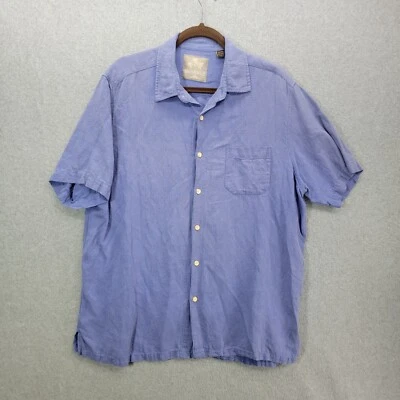 Camisa Margaritaville Seda Lino Hawaiana Manga Corta Abotonada Para Hombres XL Azul Foto 1 de 4