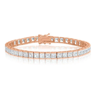 Pulseira de tênis de zircônia cúbica folheada a ouro rosa 4x4mm quadrada branca CZ - Imagem 1 de 4
