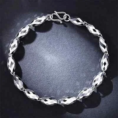Pure PT950 Platinum 950 Chain Women 4mm Olive Laser Bead Link Bracelet 6g/7.1in - Image 1 of 4