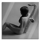 Atractivo Mujer Con Saxofón Imagen Cuadrados / Vidrio Real, Con Soporte Pared