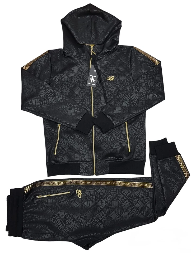 Men's TiM Designer Slim Fit Urban Tracksuit Set: Zip-Up Hoodie & Joggers Casual - Image 1 of 4