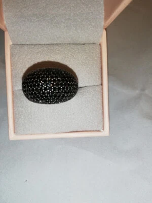 ANELLO COCKTAIL  DONNA ,IN ARGENTO 925, CON SPINELLI NERI, mis. 16 - Immagine 1 di 4