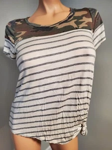 CAMO STRIPES P.S. KATE women’s stretchy pullover T-Shirt Top Size L ~ NWT - Picture 1 of 5