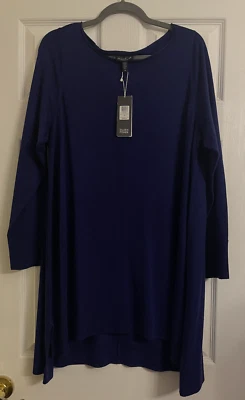 NUEVO CON ETIQUETAS $268 Vestido Eileen Fisher Zafiro Lana Merino Cuello Ballet 1X 3X Foto 1 de 4