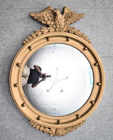 ANTIQUE 1800'S SOLID CARVED WOOD 30" FEDERAL EAGLE CONVEX BULLSEYE MIRROR Cover