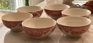 6 Pc Johnson Bros Old Britain Castles Pink Oatmeal Bowls - Picture 1 of 11