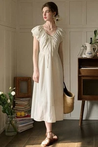 NWT Simple Retro Eilamma Puff Cottagecore Coquette Drawstring Victorian Dress M - Picture 1 of 11
