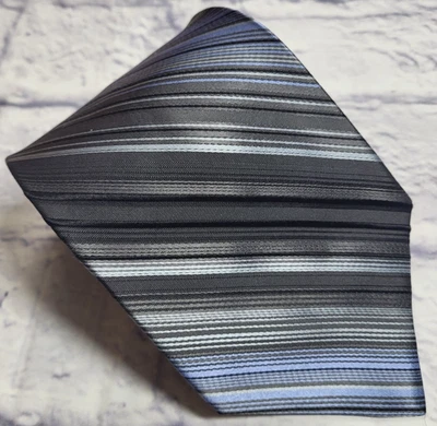 Gravata masculina Zylos George Machado gravata de seda cinza azul listras pretas 58 x 3,7/8 - Imagem 1 de 4
