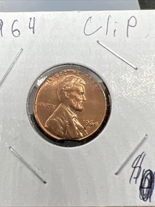 1964 D 1c Cent Error Lincoln Clipped Ch BU UNC - Picture 1 of 6