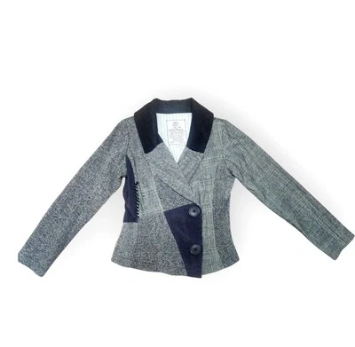 Anthropologie Nick And Mo Jacket Blazer Houndstooth Wool Patchwork Corduroy Sz L - Image 1 of 4