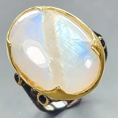 Кольцо ручной работы 24 карата + натуральный лунный камень серебро 925 пробы размер 8,5/R440229 - Изображение 1 из 4
